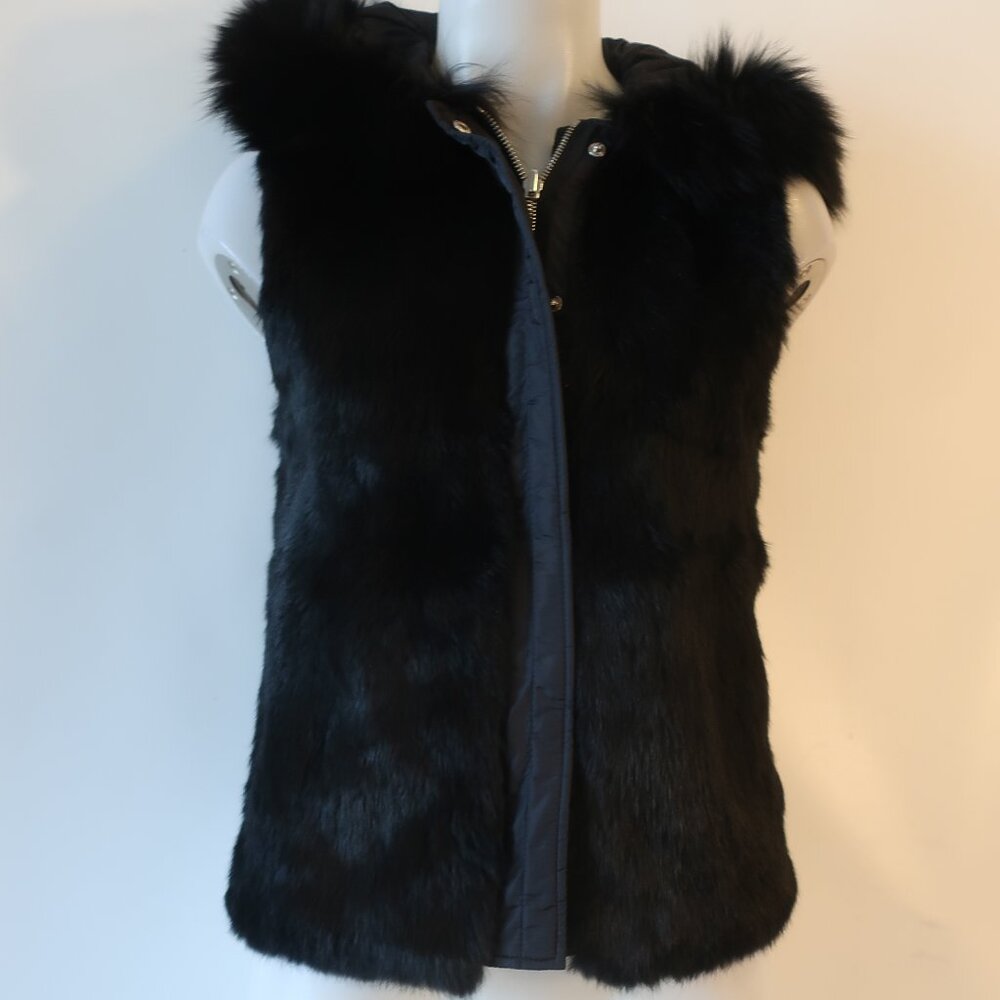 Women's Black Fur/nylon Vest(reversible)